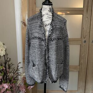 Chico's Women's Size 2 Black White Fringe Jacket  Excellent Condition